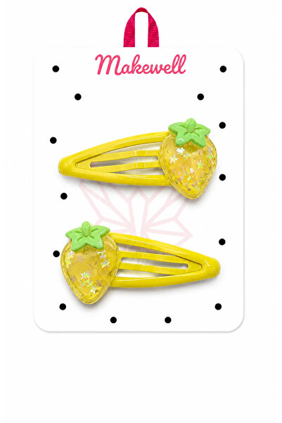 MakeWell Pink Strawberry Figured Snap Clip Set – Glittery Girls' Hair Clips, ...