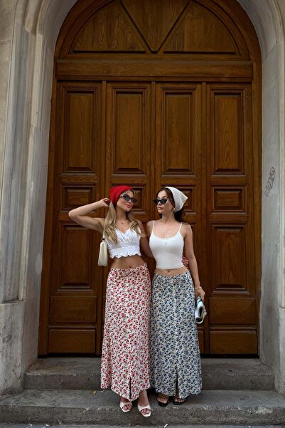 mylove Buttoned Crispy Pattern Skirt Blue