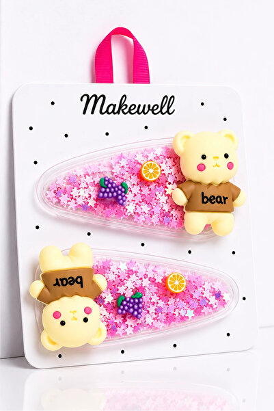MakeWell 2-Piece Children's Snap Clips with Teddy Bear Figures – Yellow Glitt...