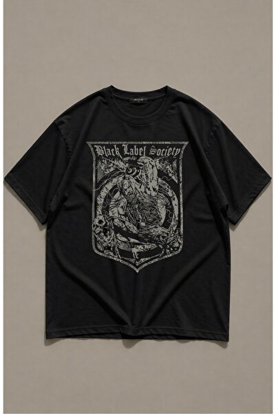 Fuddy Moda Tricou unisex Black Label Society cu imprimeu vintage, cu guler ro...
