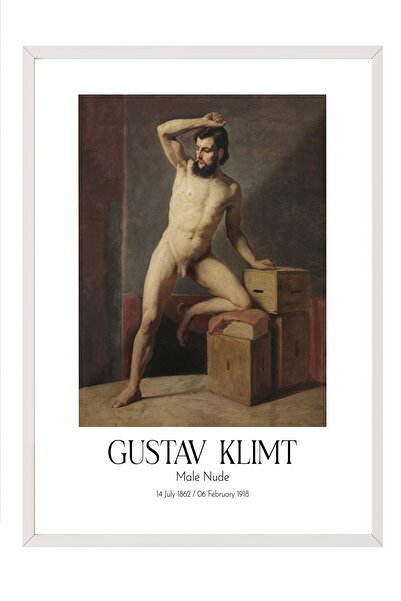 Postifull Gustav Klimt - Male Nude, White Framed Painting, Art Series No:111978