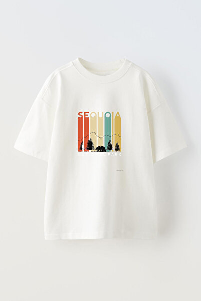 Anetos Tricou supradimensionat din bumbac alb, cu imprimeu frontal, design Se...