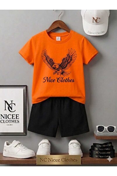 NC Nicee Clothes Summer Children's T-Shirt Shorts Unisex (Eagle Print)