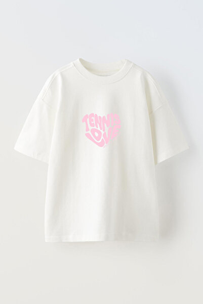 Anetos Tricou supradimensionat din bumbac alb, cu imprimeu frontal Tennis Lov...