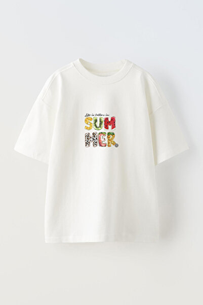 Anetos Tricou oversize alb din bumbac cu imprimeu frontal Summer Fruits Design