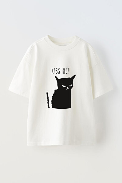 Anetos Tricou supradimensionat alb din bumbac cu imprimeu frontal Grumpy Cat ...