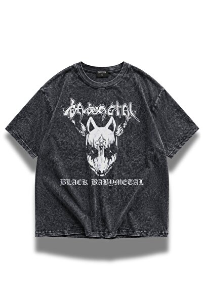 Fuddy Moda Unisex Oversize Μαύρο μπλουζάκι ροκ συγκροτήματος Babymetal με στά...