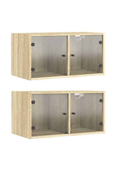 vidaxl Wall cabinets with glass doors 2 pcs. sonoma oak 68.5x37x35 cm