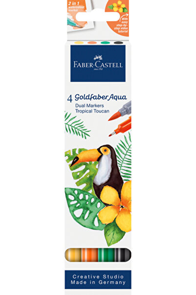 Faber Castell SOLUBLE MARKER 2 TIPS SET 4 PIECES TROPICAL COLLECTION TOUCAN G...