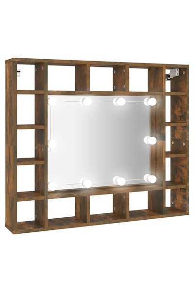 vidaxl Dulap cu oglindă și LED, stejar fumuriu, 91x15x76,5 cm