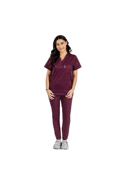 RUNI Costum medical visina, bluza cu anchior in V, trei buzunare si pantaloni...