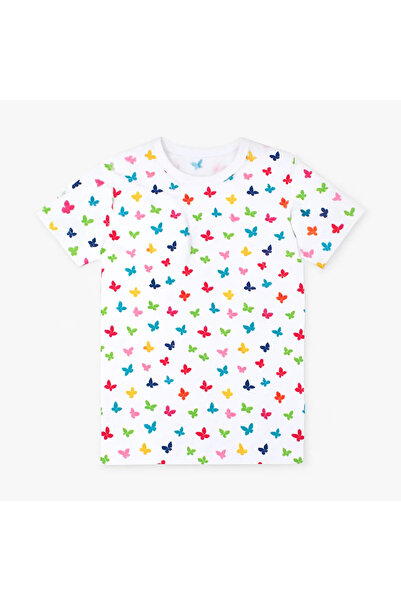 Serena T-shirt for girls, Cotton, butterfly print, white