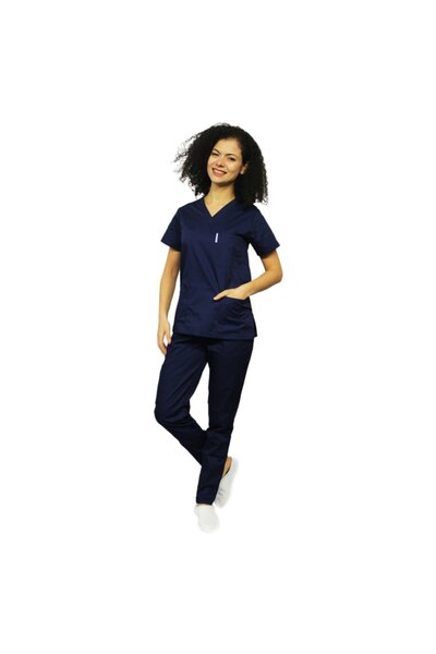 RUNI Navy blue medical suit, V-neck blouse, three pockets and Stretchy trousers.