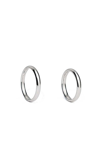 Ricco Jewellery 14 K Beyaz Altın Kaplama 925 Ayar Gümüş İç Dış Bombe 3 Mm Alyans