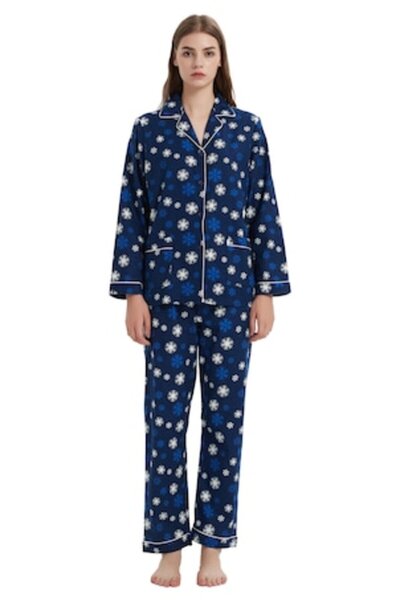 Global Set pijama damă Finet Global, 3XL INTL, Bumbac, Model Fulgi Zapada Alb...