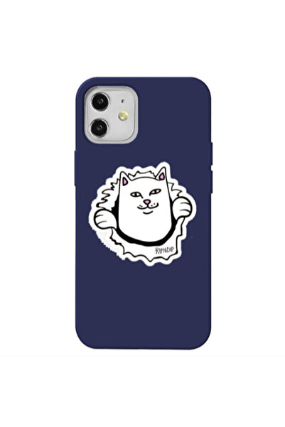 Other Apple iPhone 12 White cat Dark blue Colored Silicone TPU Θήκη