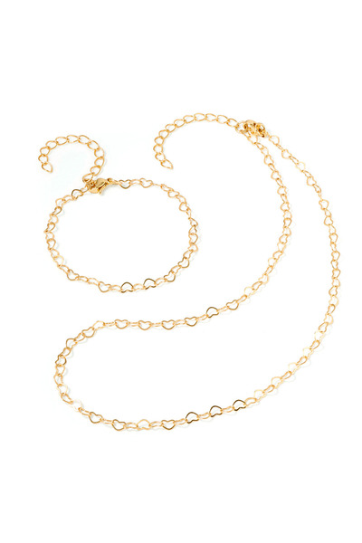 OEM 18K gold plated heart link necklace and bracelet Top Bottom Set