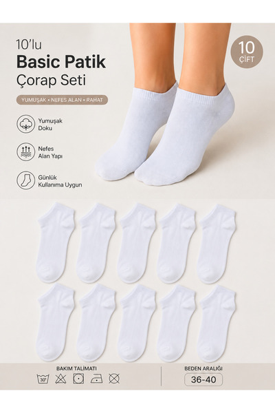 hür socks 10 lu beyaz penye unisex çorap