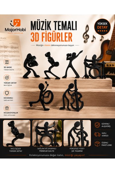 Major Hobi Müzisyen Figürlü Dekor Seti 3D Baskı Modern Müzik Temalı Dekoratif...