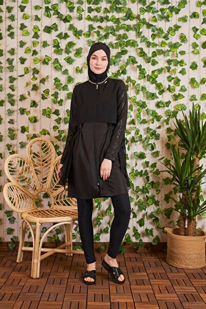 Moodbasic Şifon Pelerinli Tesettür Mayo - Siyah