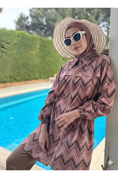 Moodbasic Zikzak Desenli Tesettür Mayo - Mocha