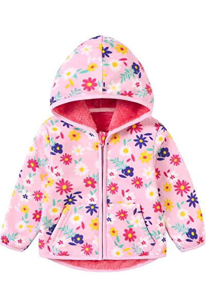 OEM Pink floral jacket, lined for children, with long sleeves, loose hoodie 3...