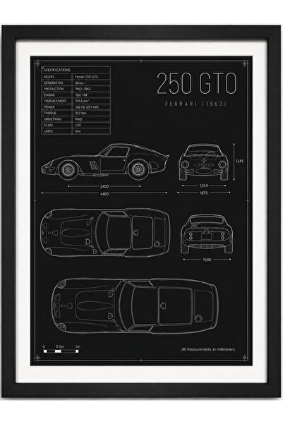 FERRARI 250 GTO Blueprint Line Art | Limited Edition A3 |