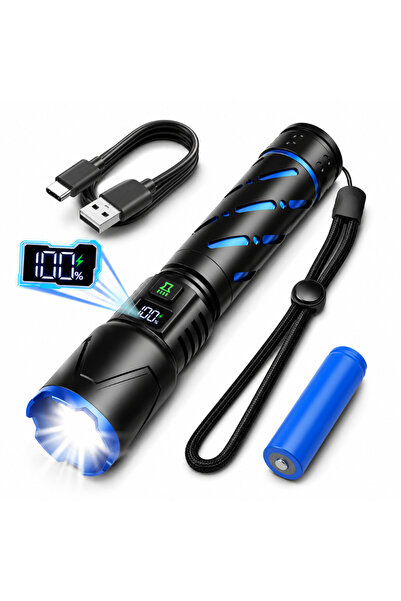 Velixo Lanterna tactică LED, Zoom, 3 moduri, Afișaj digital, Rezistentă la ap...