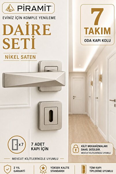 MEGAHOME STORE Premium Piramit Model Nikel Saten Daire Seti / 7 Takım Kare Ro...