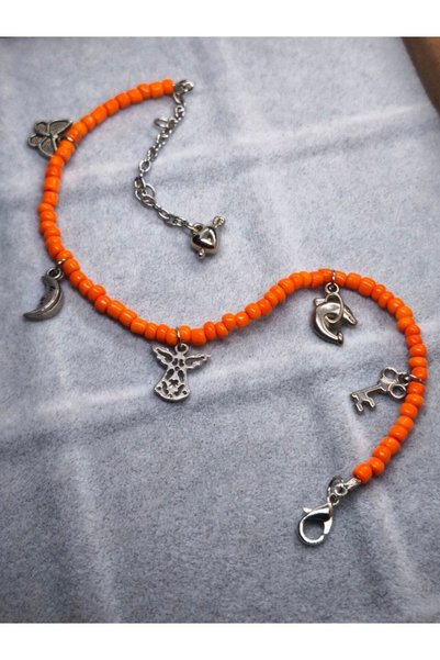 MuseumofYou Lucky Anklet with Orange Beads, Moon, Butterfly, and Angel Figures - Elegant Summer Design