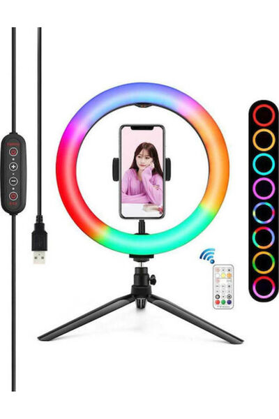 PULUZ Φωτιστικό Δαχτυλίδι RGBW LED για Vlogging, 26 εκ., με Επιτραπέζιο Τρίπο...