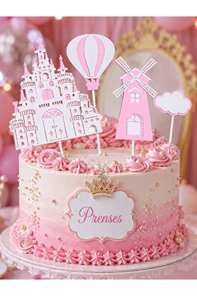 Magique Party Prenses Temalı Şato Pasta Süsü 4 Parça - Pembe
