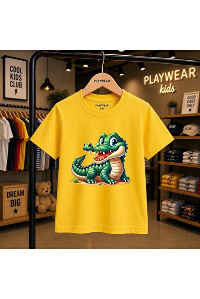 playwear Tricou unisex pentru copii 100% cu imprimeu crocodil, 5 6 -7 8-9 10 ...