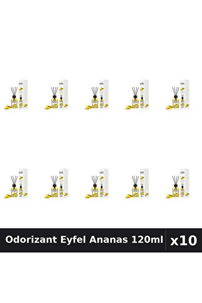 Eyfel Set 10 Odorizant Camera cu Betisoare - Aroma Ananas, Parfum Intens 120ml