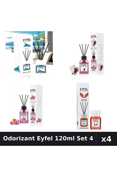 Eyfel Set 4 Odorizant Camera cu Betisoare 120ml - Ocean, Bouquet, Trandafir, ...