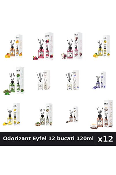 Eyfel Set 12 Odorizante Camera cu Betisoare - 12 Arome Asortate, 120ml