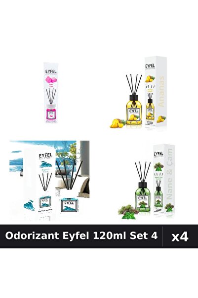 Eyfel Set 4 Odorizant Camera cu Betisoare 120ml - Bubble Gum, Ananas, Ocean, ...