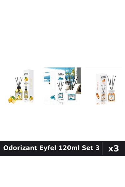 Eyfel Set 3 Odorizante Camera cu Betisoare 120ml - Lămâie, Ocean, Piersică