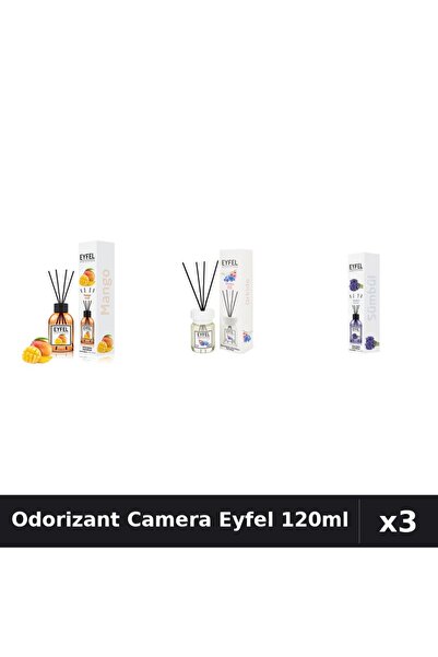 Eyfel Set 3 Odorizante Camera cu Betisoare 120ml - Mango, Orhidee, Zambile