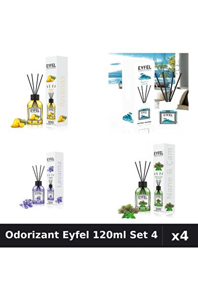 Eyfel Set 4 Odorizante Camera cu Betisoare 120ml - Ananas, Lavanda, Ocean, Pi...