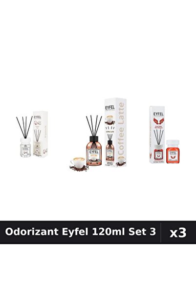 Eyfel Set 3 Odorizante Camera cu Betisoare 120ml - Bumbac, Cafea, Red Dragon