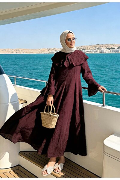 Aselim Hijap Moda فستان رومانسي مبطن بالقطن الفوال - لون البرقوق