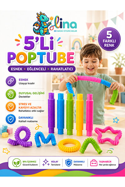 ümit toys Lina-Pop Tube 5’li Renkli Boru Oyuncağı – Duyusal ve Stres Azaltıcı