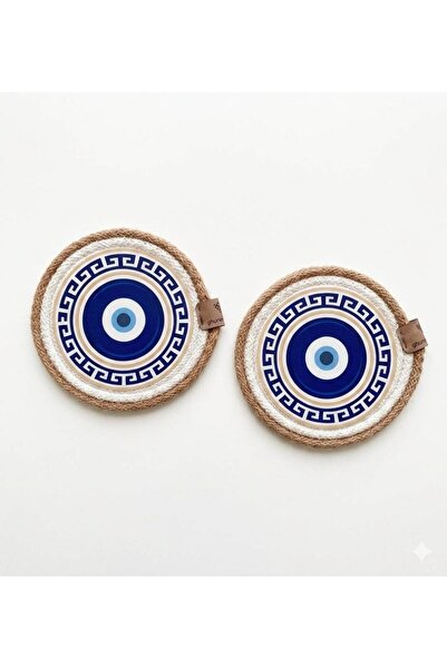 Be Cat Handmade Set of 2 Coasters with Evil Eye Beads Theme – Decorative Coff...