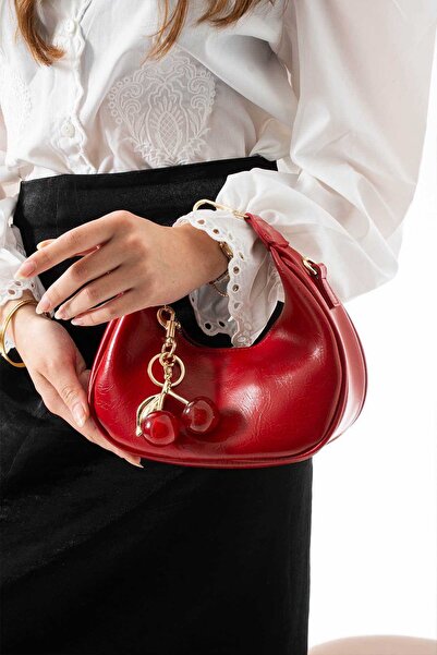 KIRASE Women's Crescent Model Adjustable Hand and Shoulder Bag with Cherry Ac...