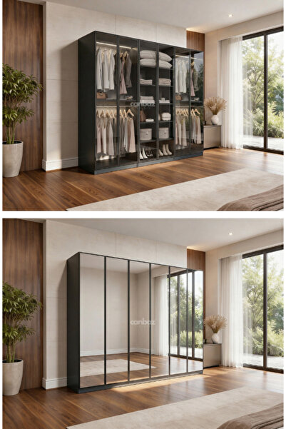 CANBAZ FURNİTURE Esla modüllü 6 cam kapaklı %100 MDF (KURULUM DAHİL)