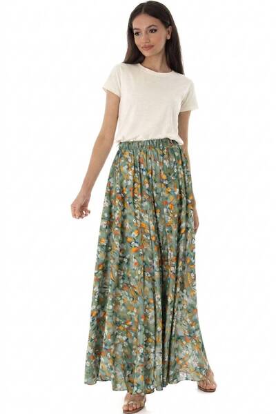 ROHBOUTIQUE Women’s Green Maxi Skirt in Viscose with Pockets