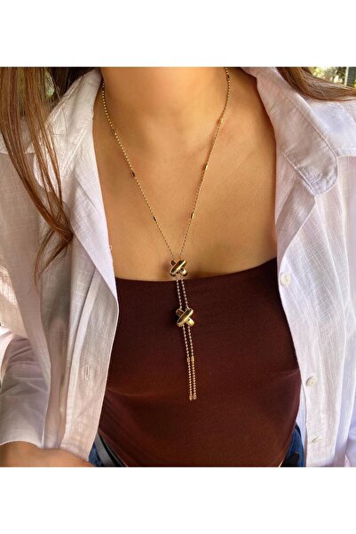 Niceboutique Gold Steel Long Vera Necklace