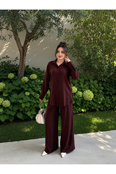 Pure Class Women's 100% Cotton Premium Shirt Wide-Leg Pants Two-Piece Set