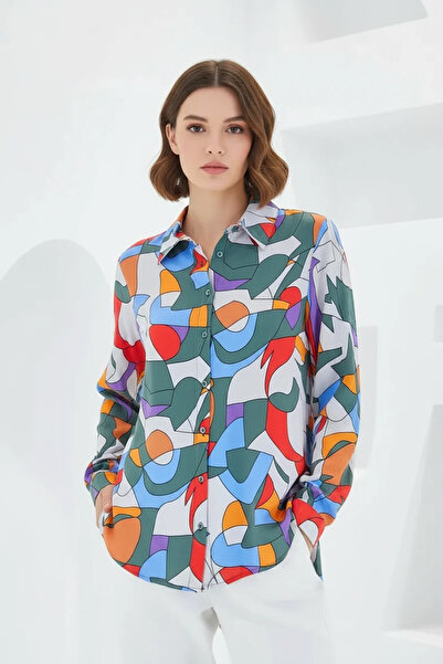 Generic Brand Women's Graphic Patterned Viscose Khaki Shirt
